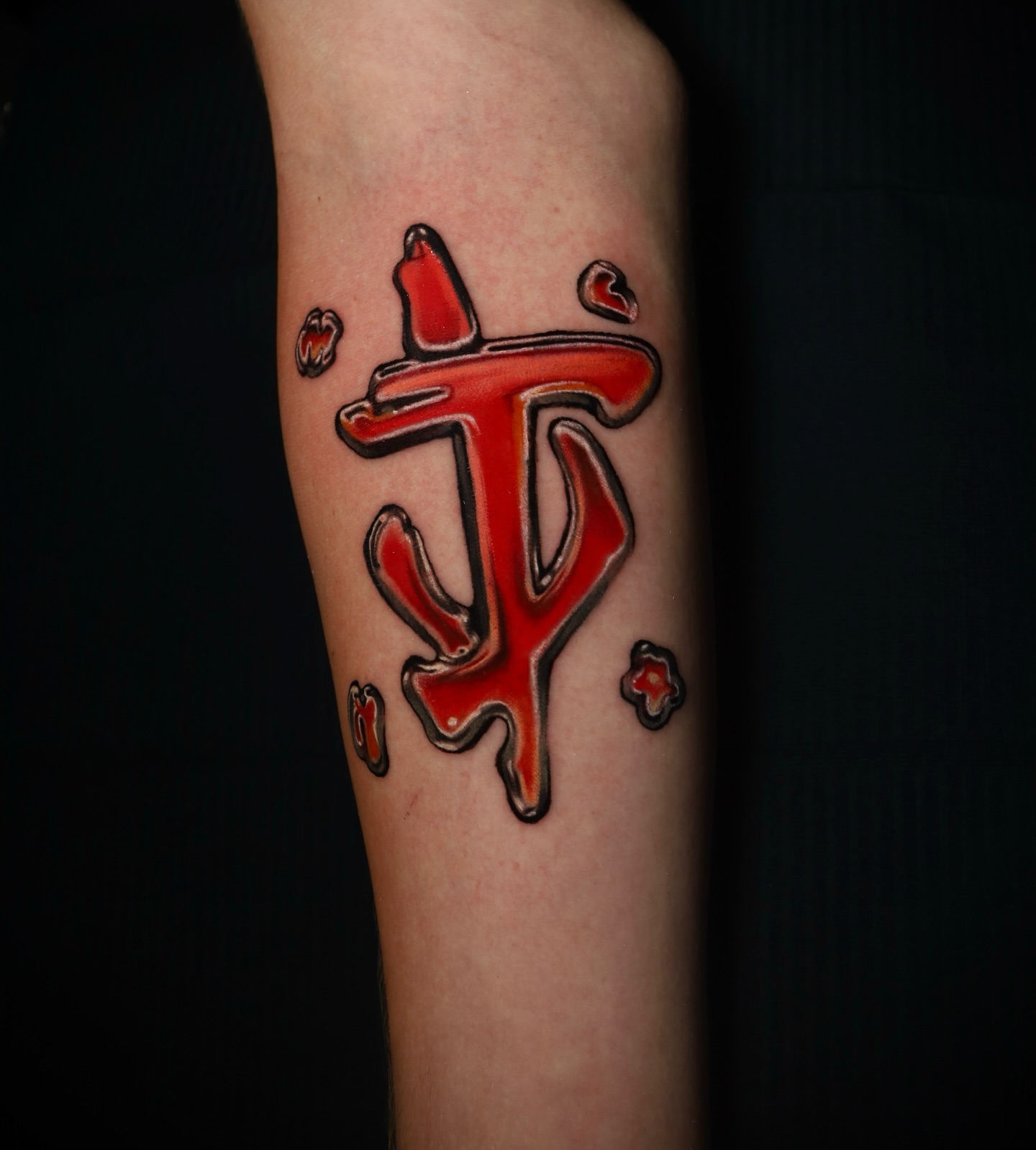 Abstract symbol dotwork tattoo on the forearm by Gabriel Varelas, Phoenix, Arizona
