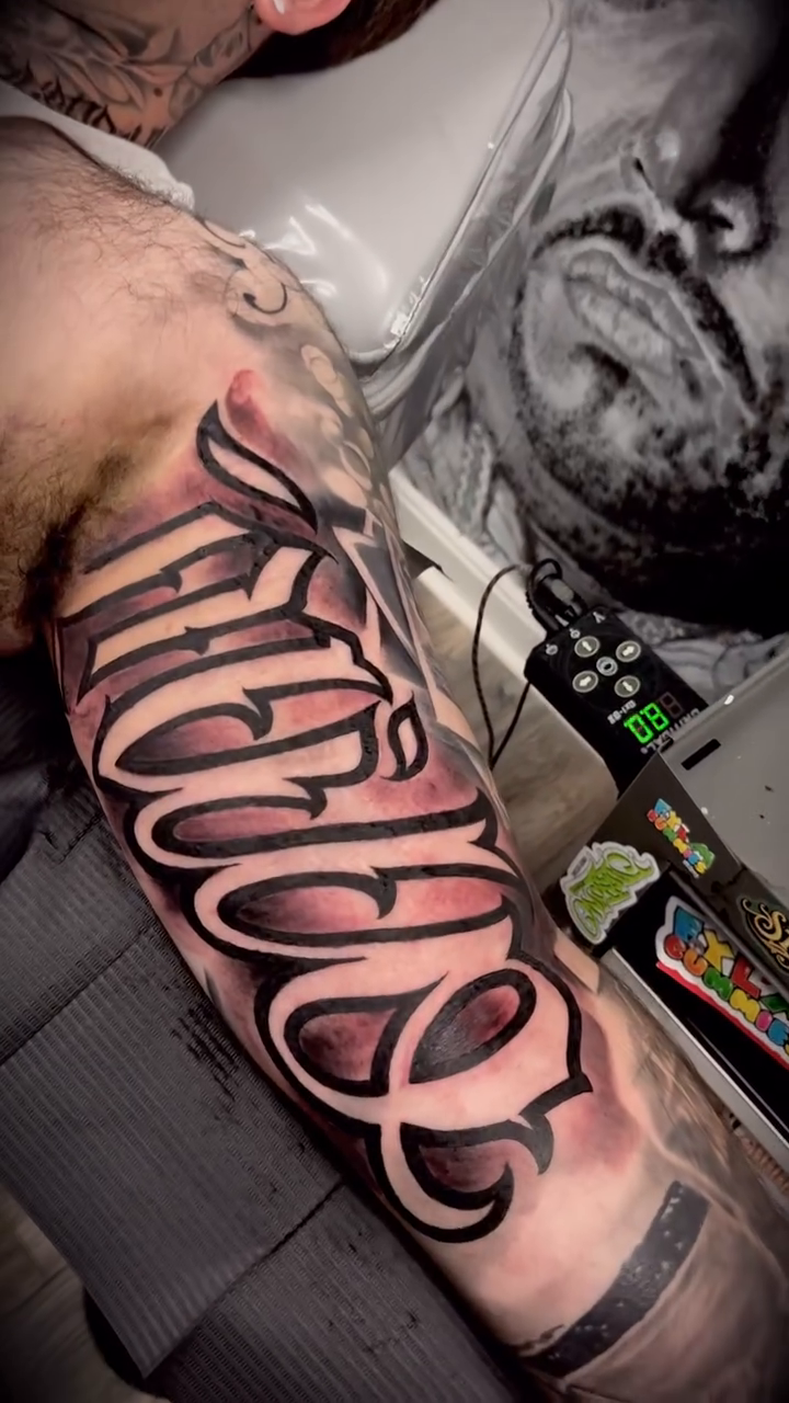Script lettering lettering script tattoo by Sacramento Tattoo Artist Ryan