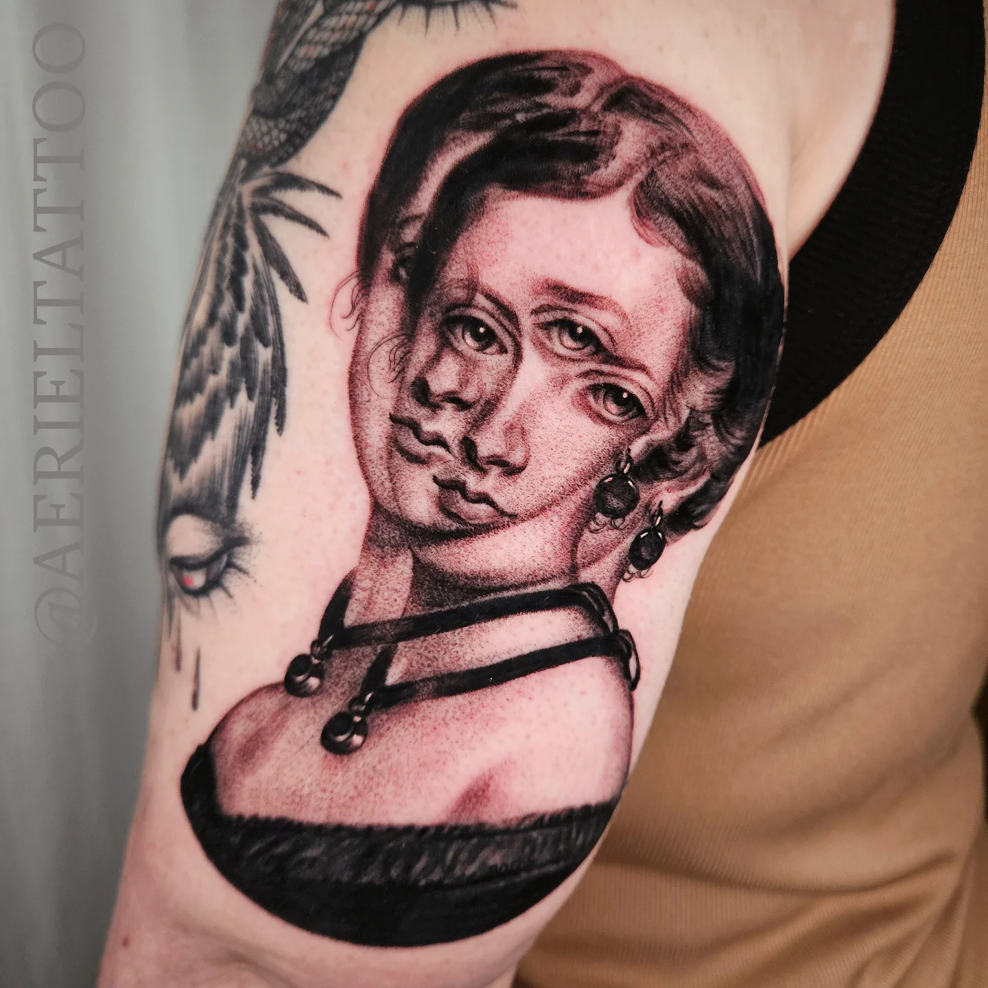 Portrait of a woman realism tattoo on the forearm by Dallas Tattoo artist
