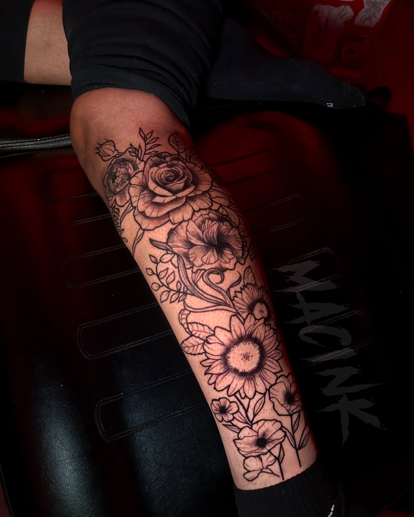 Floral bouquet realism tattoo on the forearm by ATL Tattoo Artist💲