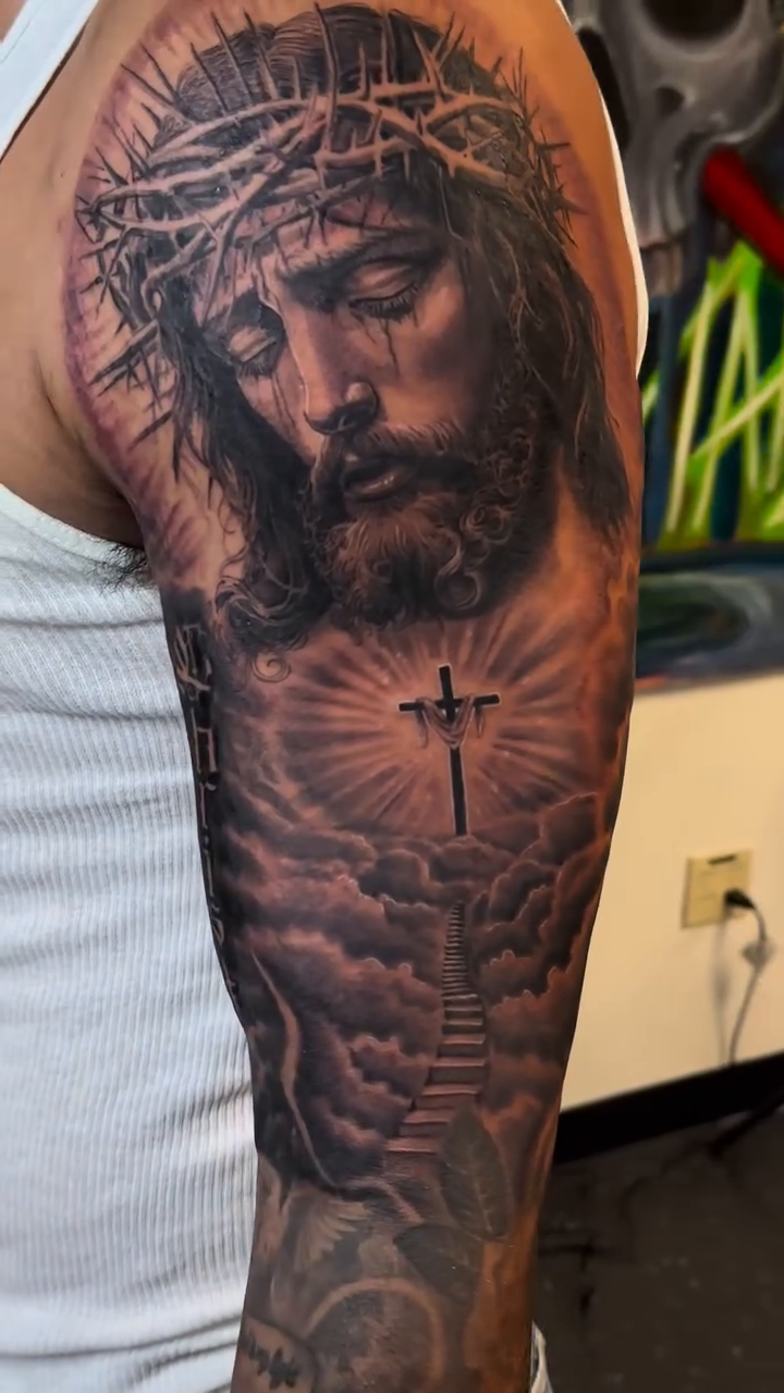 Religious figures and scenes realism tattoo by Michael Tovar
