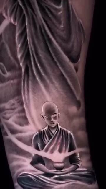 Meditating monk realism tattoo by Clayderman