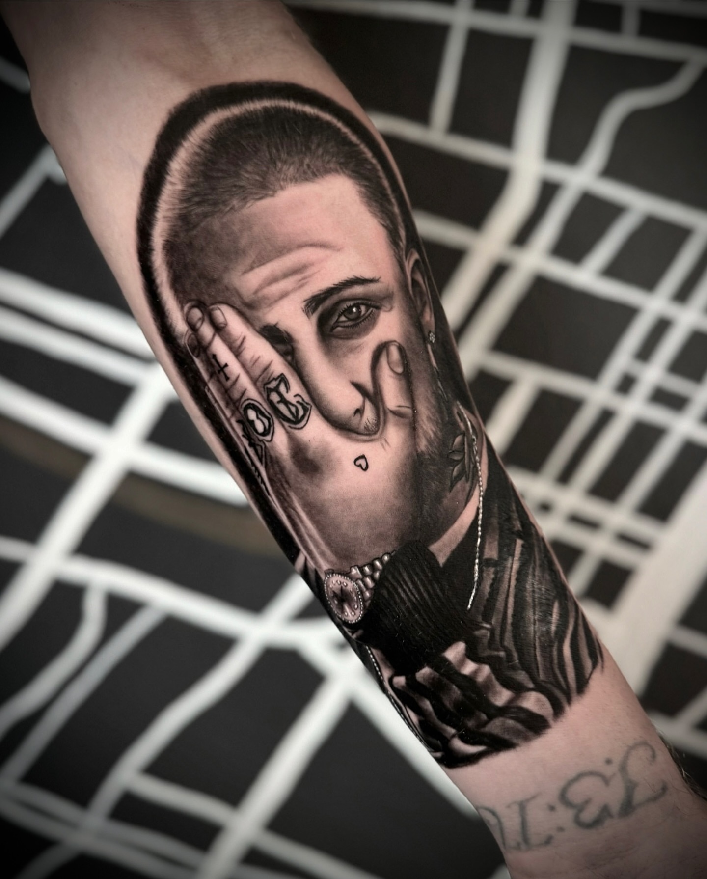 Portrait realism tattoo on the forearm by 𝕭𝖑𝖆𝖐𝖊 𝕱𝖊𝖗𝖔𝖓𝖊