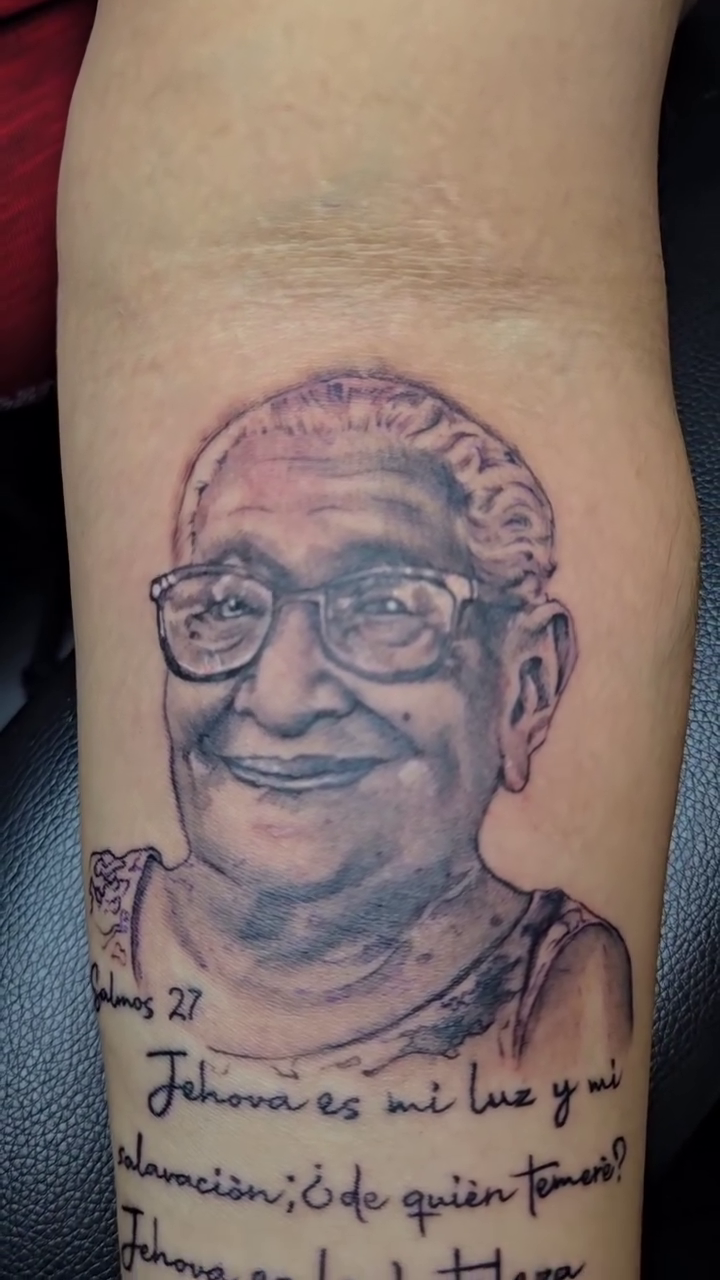 Tattoo by @v.tattooz — realism, lettering_script