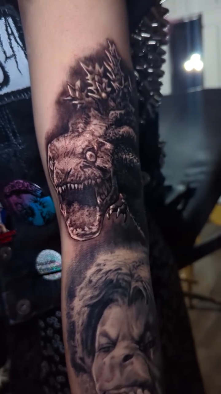 Monster and human faces realism tattoo by Miami Florida Tattoo Artist