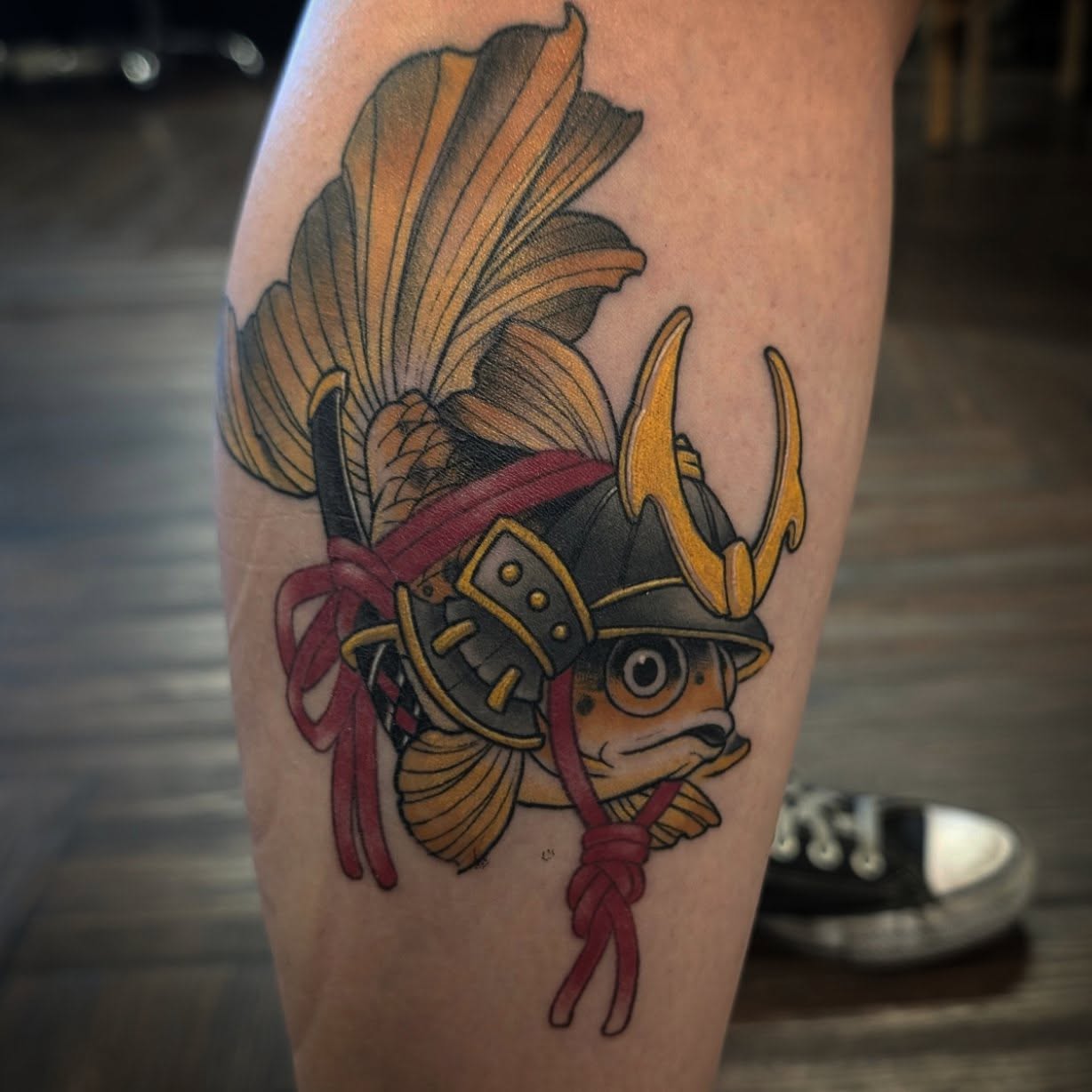 Fish wearing samurai helmet japanese irezumi tattoo on the thigh by 𝑹𝒆𝒚𝒎𝒂𝒓𝒄 𝑫𝒂𝒚𝒂𝒖𝒐𝒏