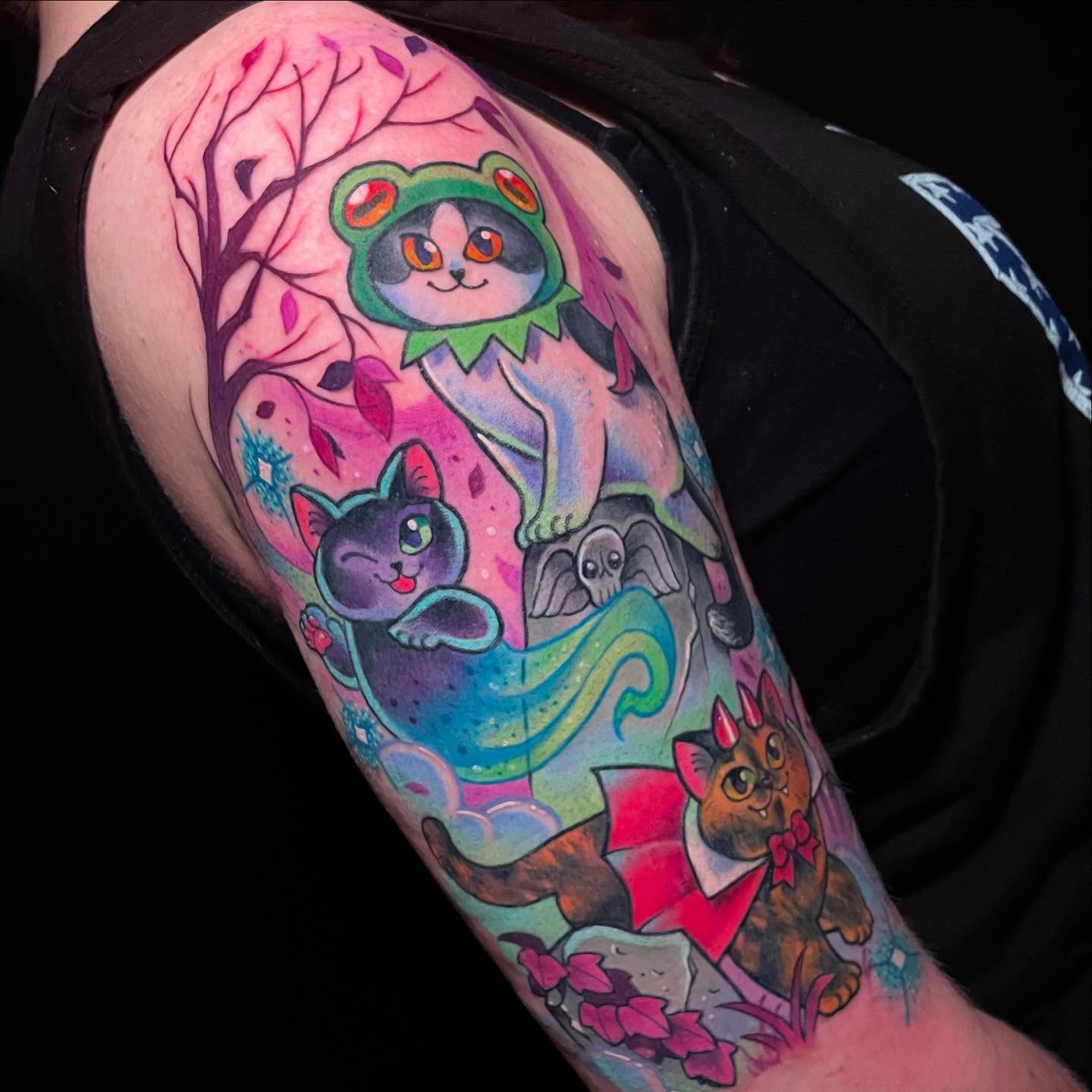 Cat-themed tattoo new school tattoo on the forearm by ππΈππππ π΅ππππππ