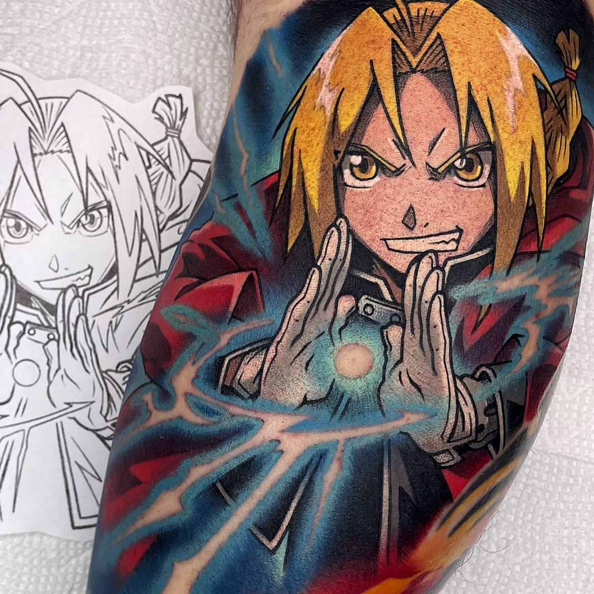 Fullmetal alchemist anime tattoo on the forearm by Bold Anime Tattoos