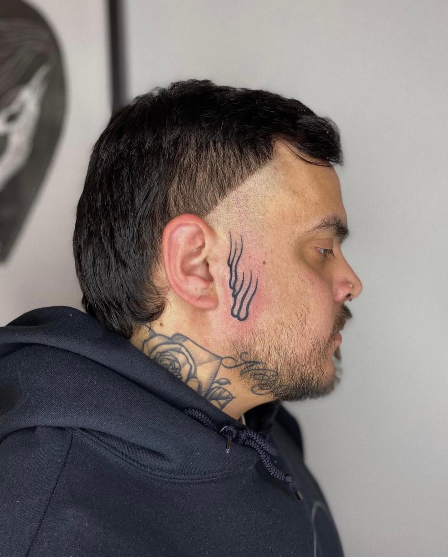 Smoke black and grey tattoo on the head by Finley Jordan