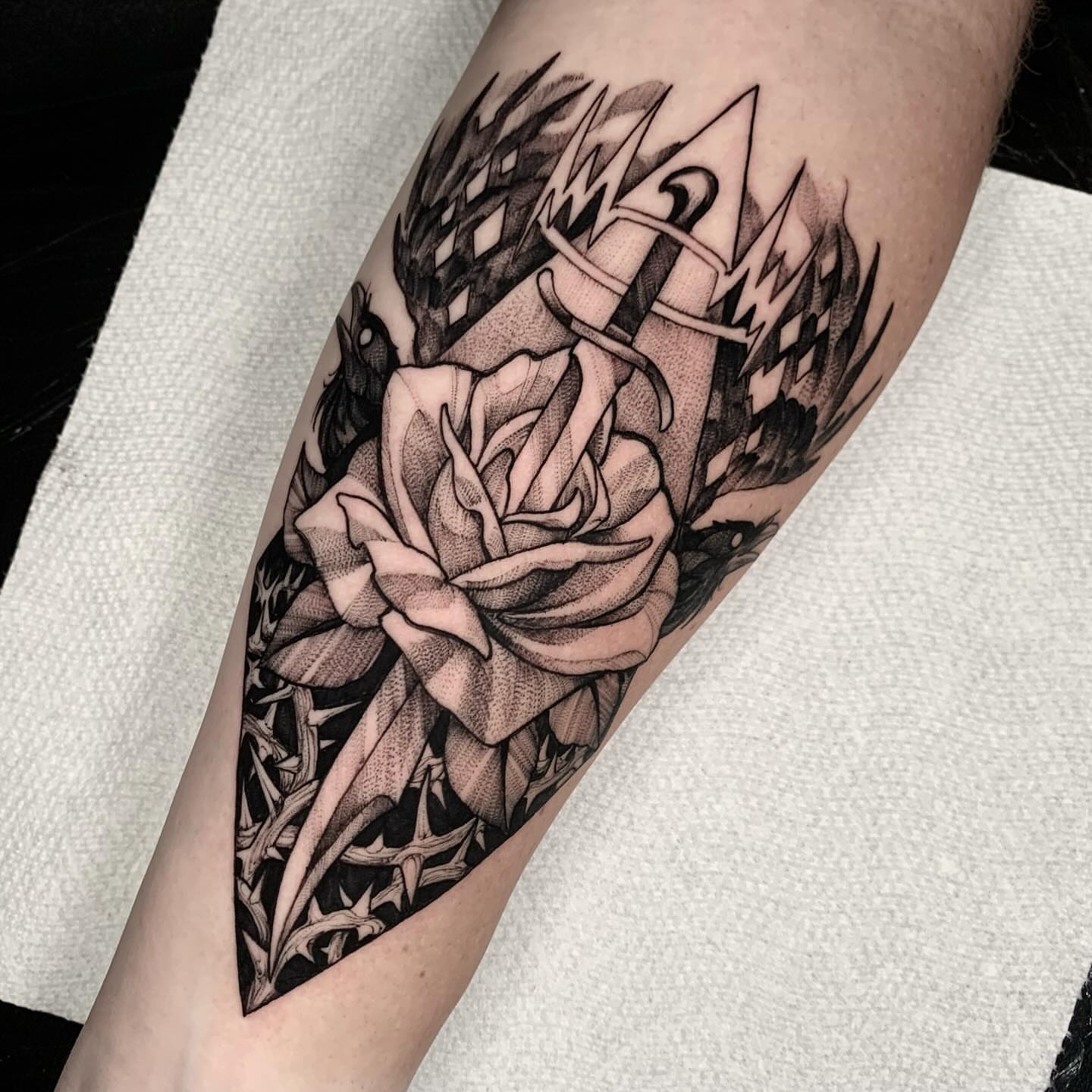 Rose and crown realism tattoo on the forearm by ⚔ Dylan Smith ⚔, Richmond, Virginia