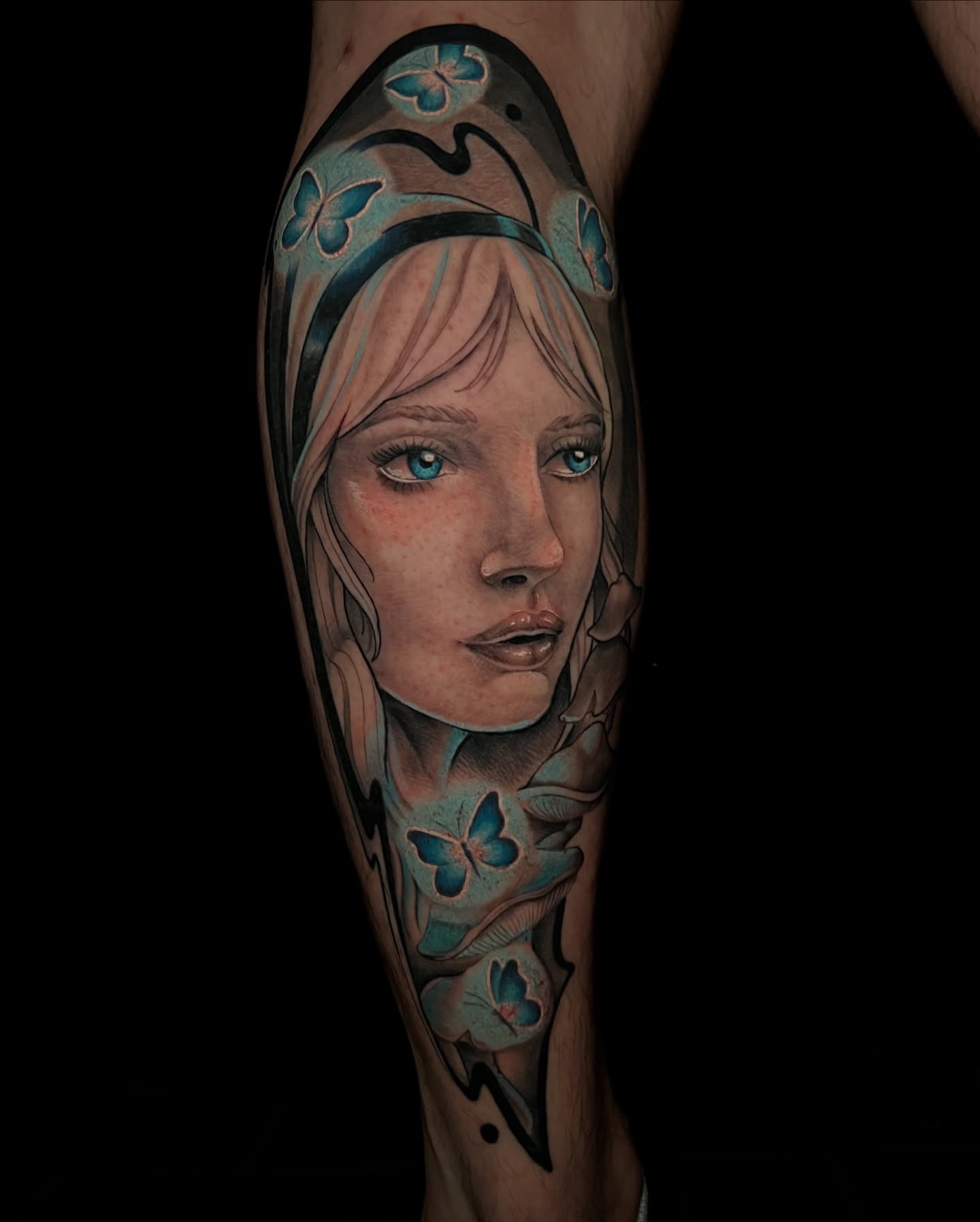 Portrait of a woman realism tattoo on the forearm by Blu