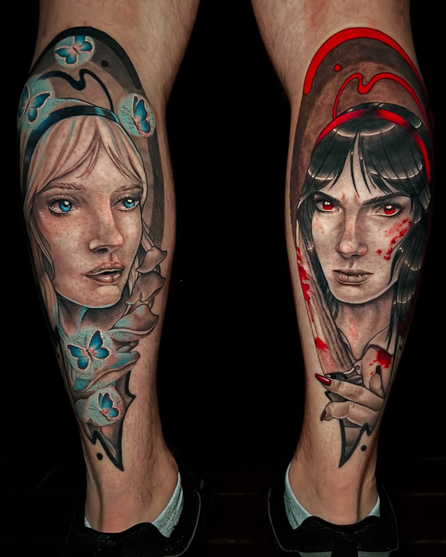 Female portraits realism tattoo on the forearm by Blu