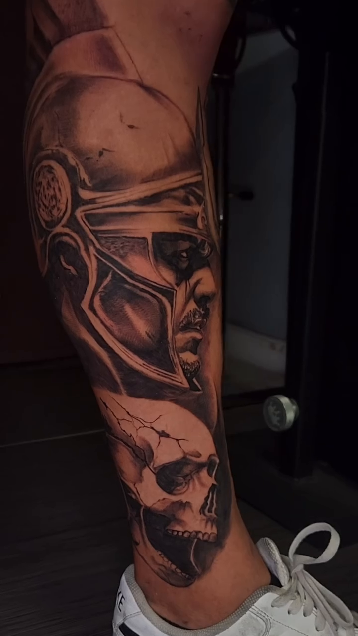 Roman soldier and skull realism tattoo by Danny Aceves ✨ San Diego tattoo artist