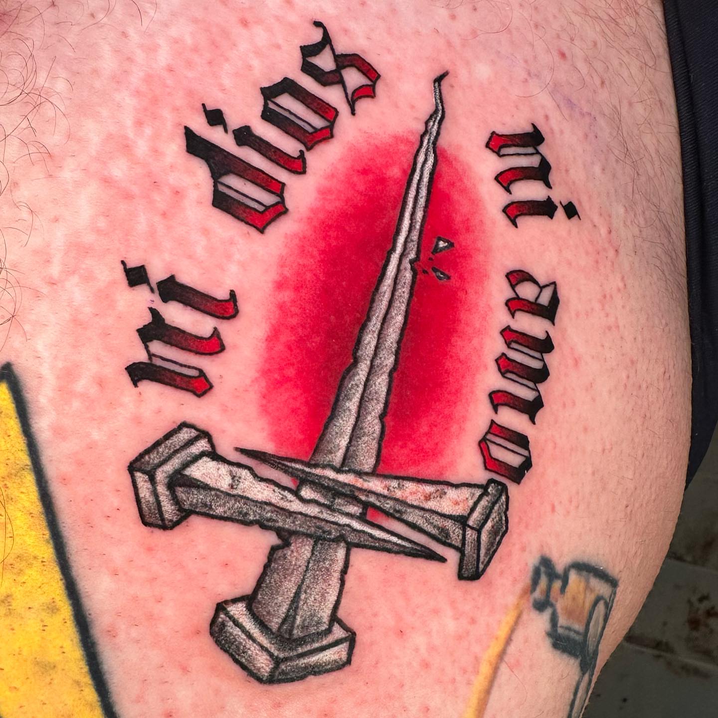 Sword and nails American traditional tattoo on the forearm by Marta La Jirafa