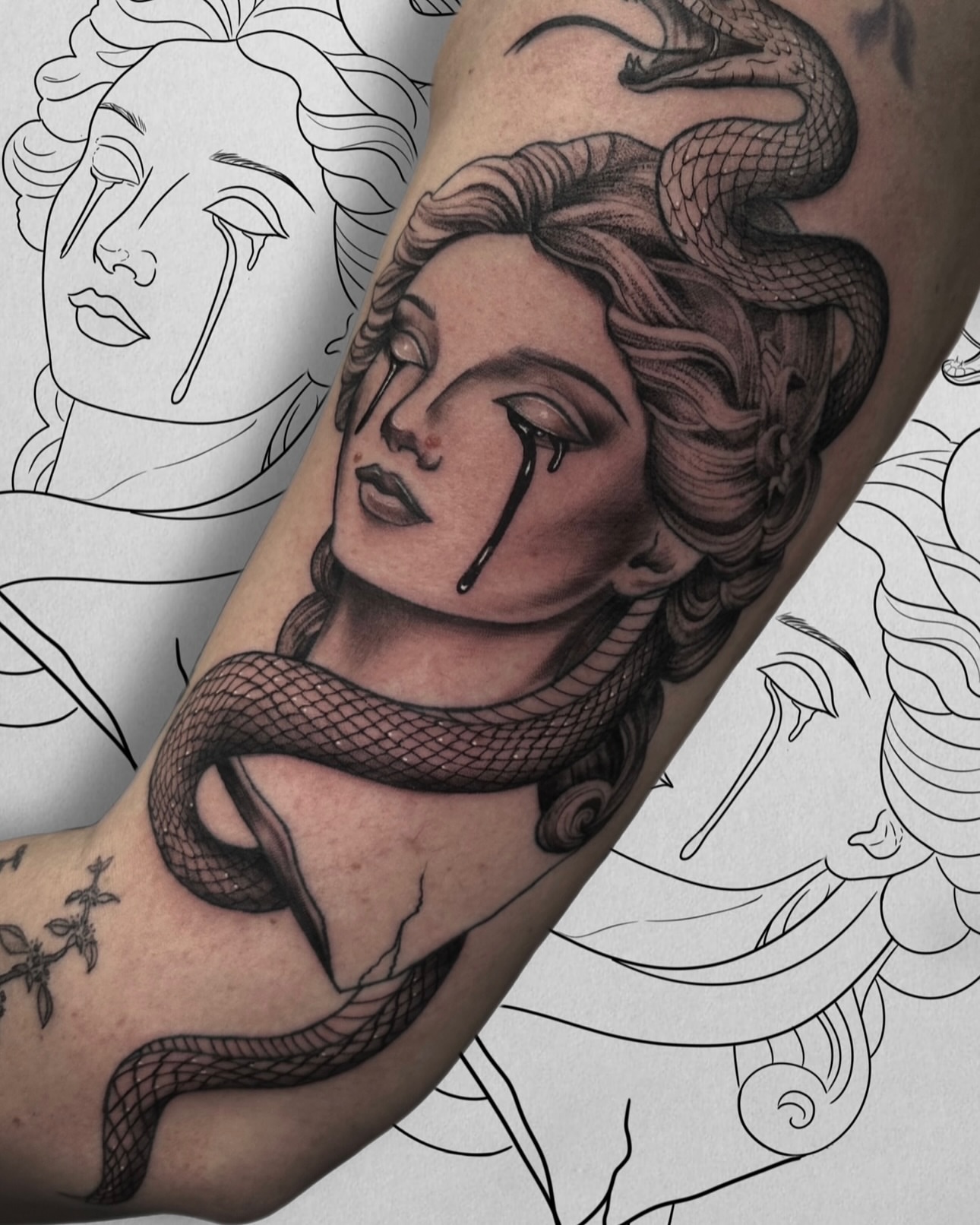 Woman with snake realism tattoo on the forearm by Aris
