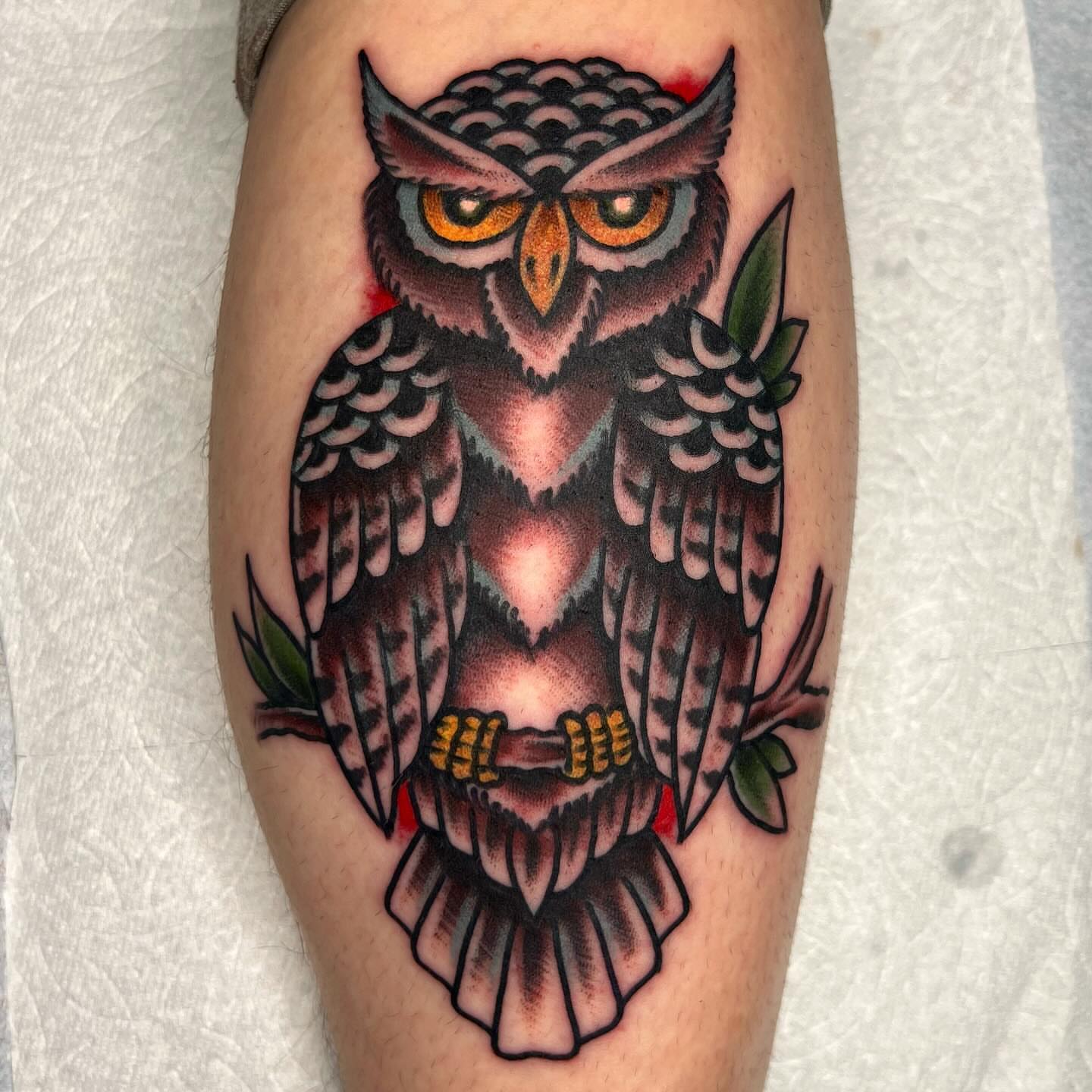 Owl American traditional tattoo on the forearm by Clayton - TRADITIONAL TATTOOS