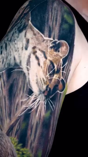 Leopard and forest animals realism tattoo by B R A D C H A R L e S