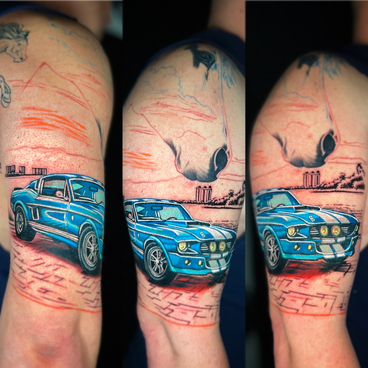 Muscle car realism tattoo on the forearm by Yanko Reyes