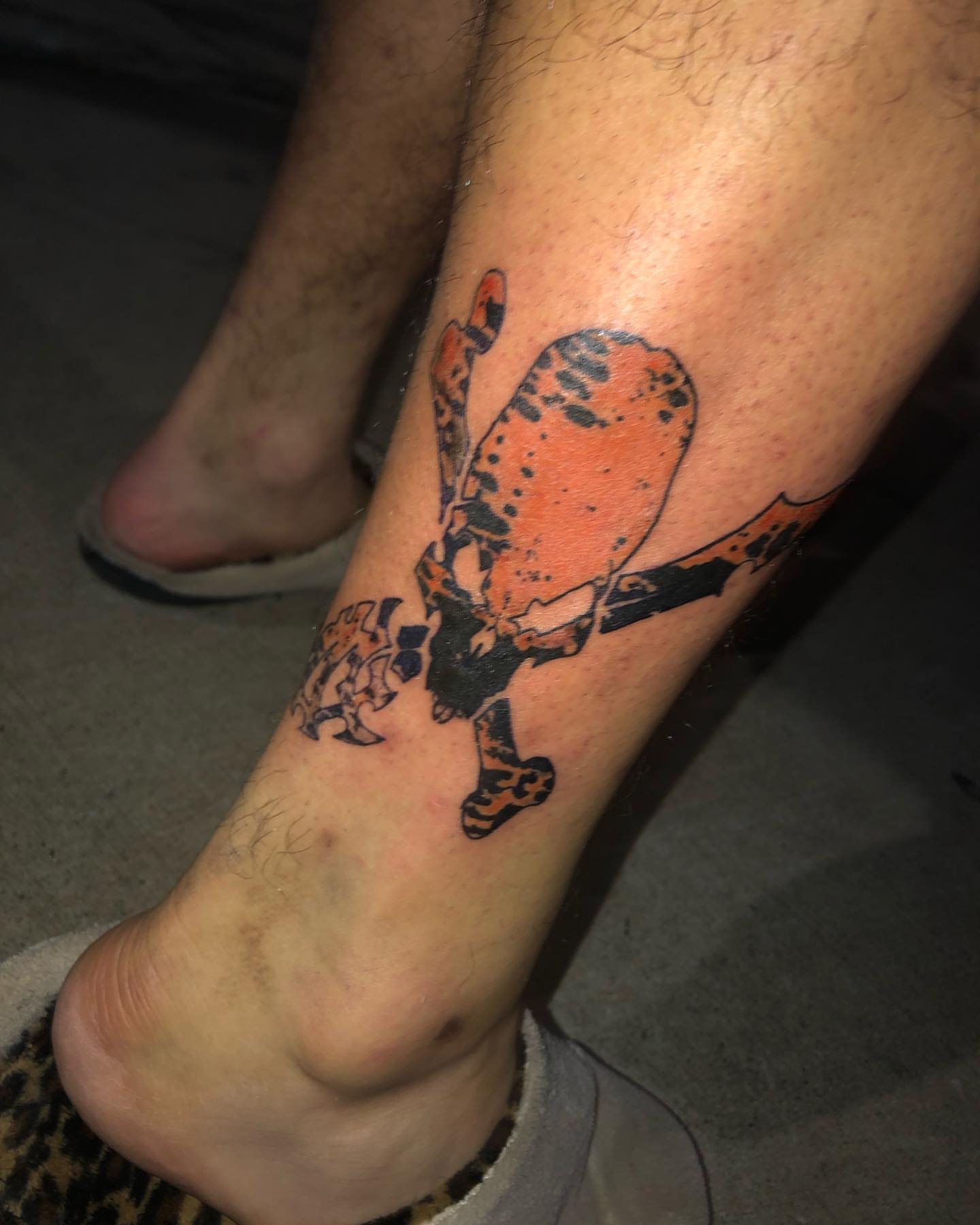 Deer American traditional tattoo on the calf by @emotionalthugtattoo
