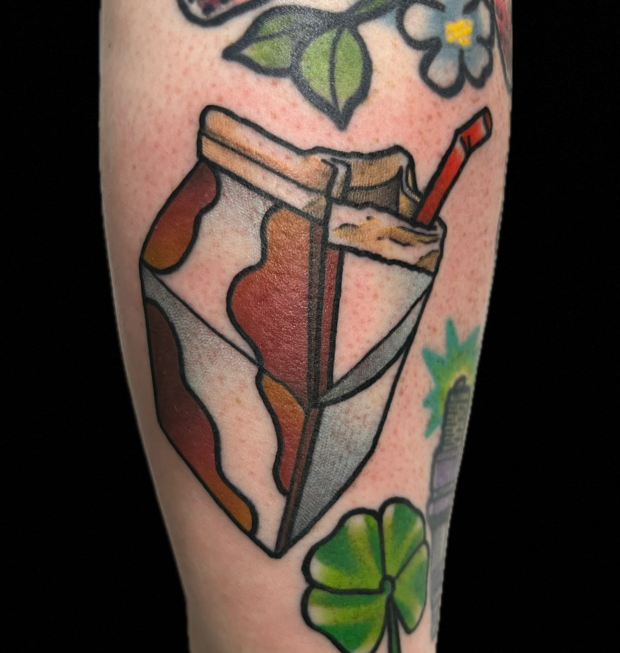 Milkshake American traditional tattoo on the forearm by Will Eagle