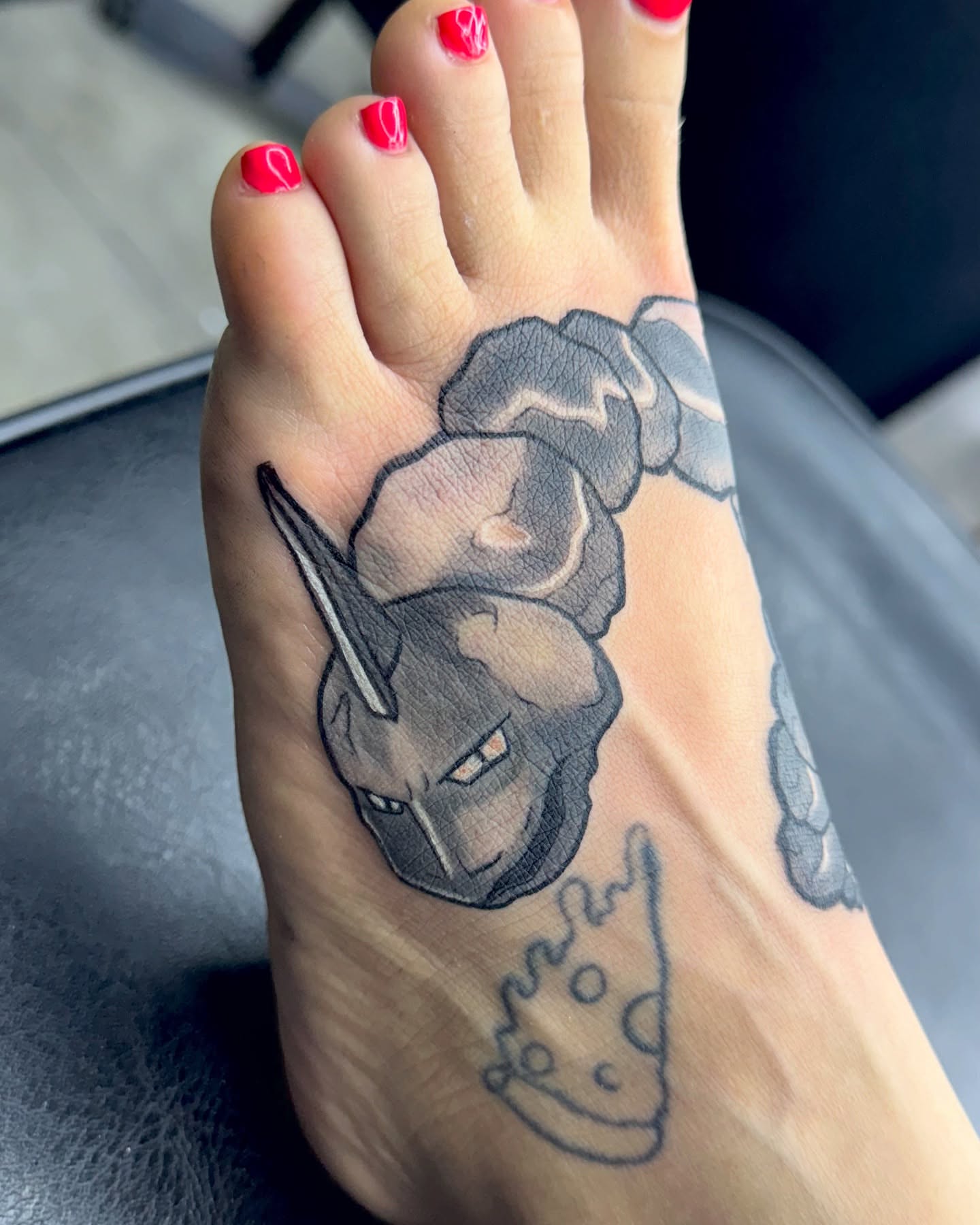 Gengar black and grey tattoo on the foot by Kevin A. Salinas ๐จ๐ด, Houston, Texas