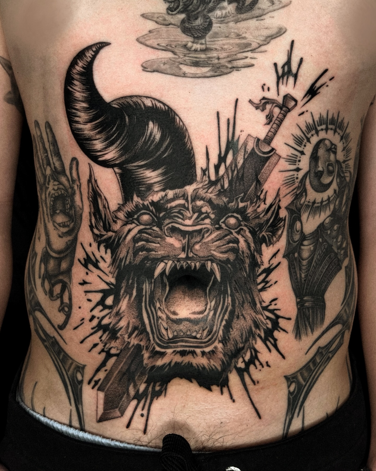 Viking warrior realism tattoo on the ribs by David Ha