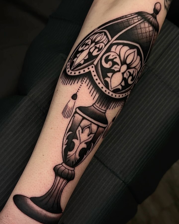 Mask black and grey tattoo on the forearm by 𝒟𝑜𝓃𝓃𝒶 𝒥 ࿏ Portland Tattoo Artist