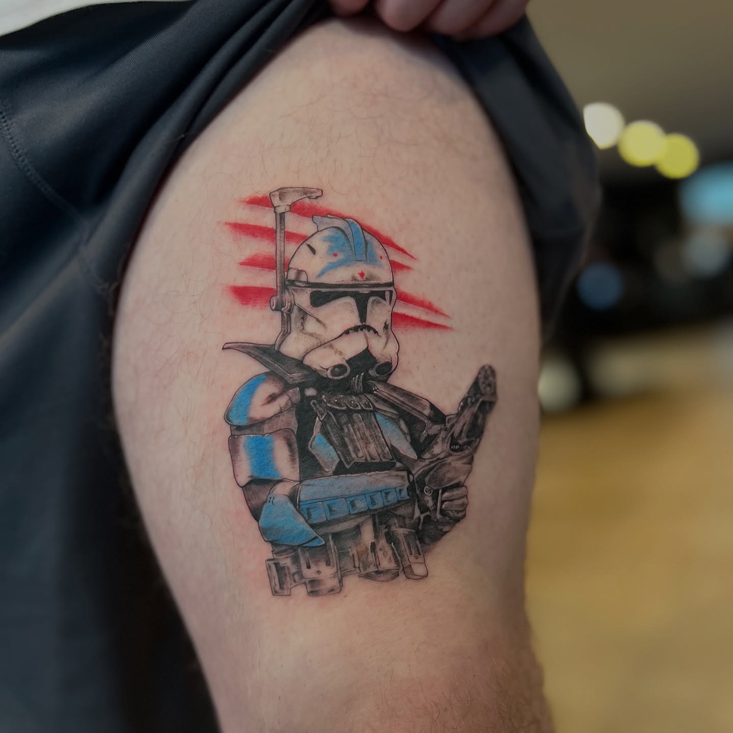 Clonetrooper realism tattoo on the thigh by Dom