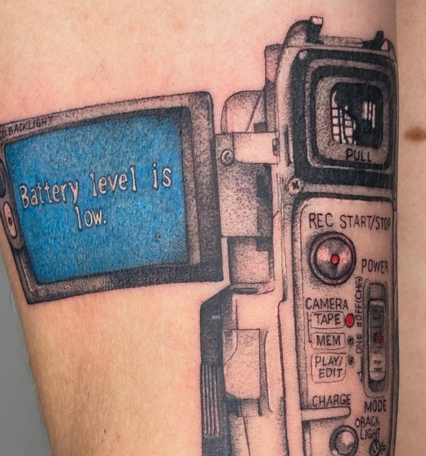 Video camera realism tattoo on the forearm by β±βΏβ° π π π° π πΎ β±βΏβ°