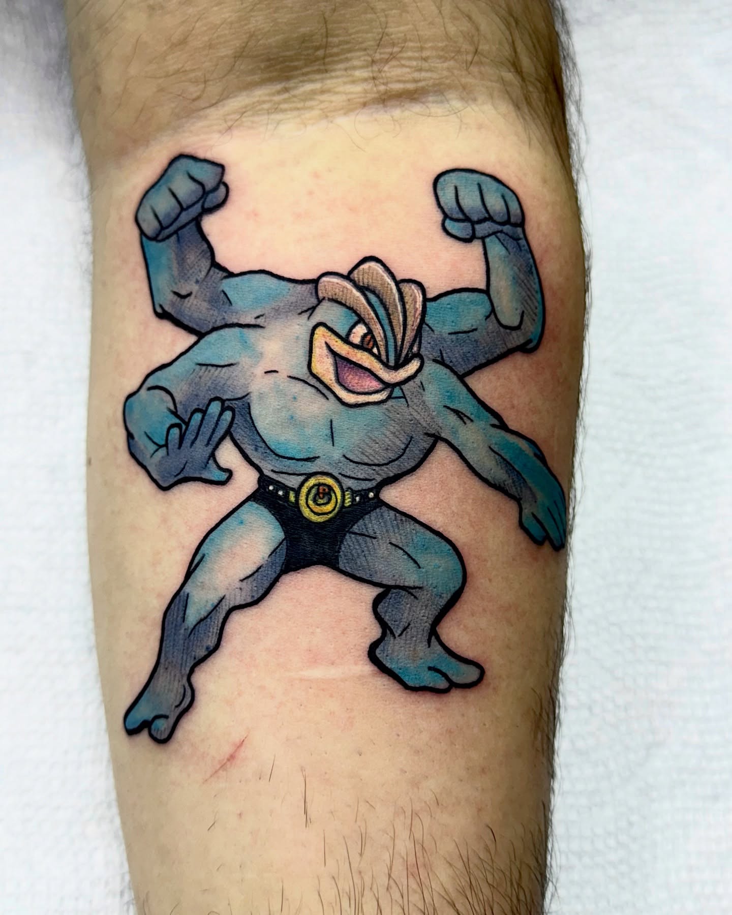 Blue gorilla American traditional tattoo on the forearm by Kevin A. Salinas ๐จ๐ด, Houston, Texas