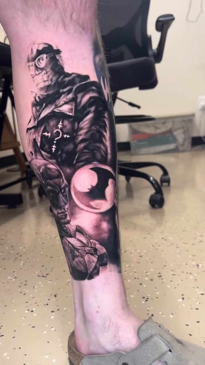 Character and skull realism tattoo by Ian Chancellor, Leighton Buzzard, England