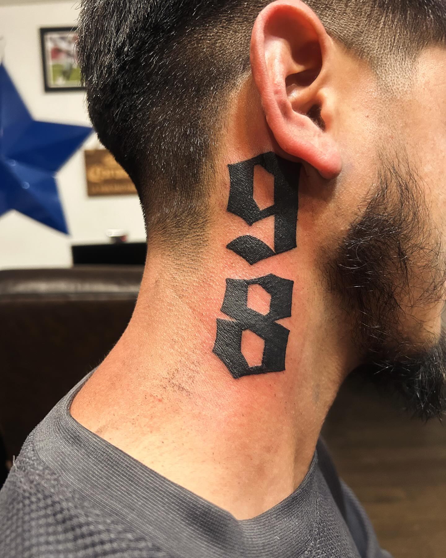 Numbers geometric tattoo on the neck by Anna DeLuna