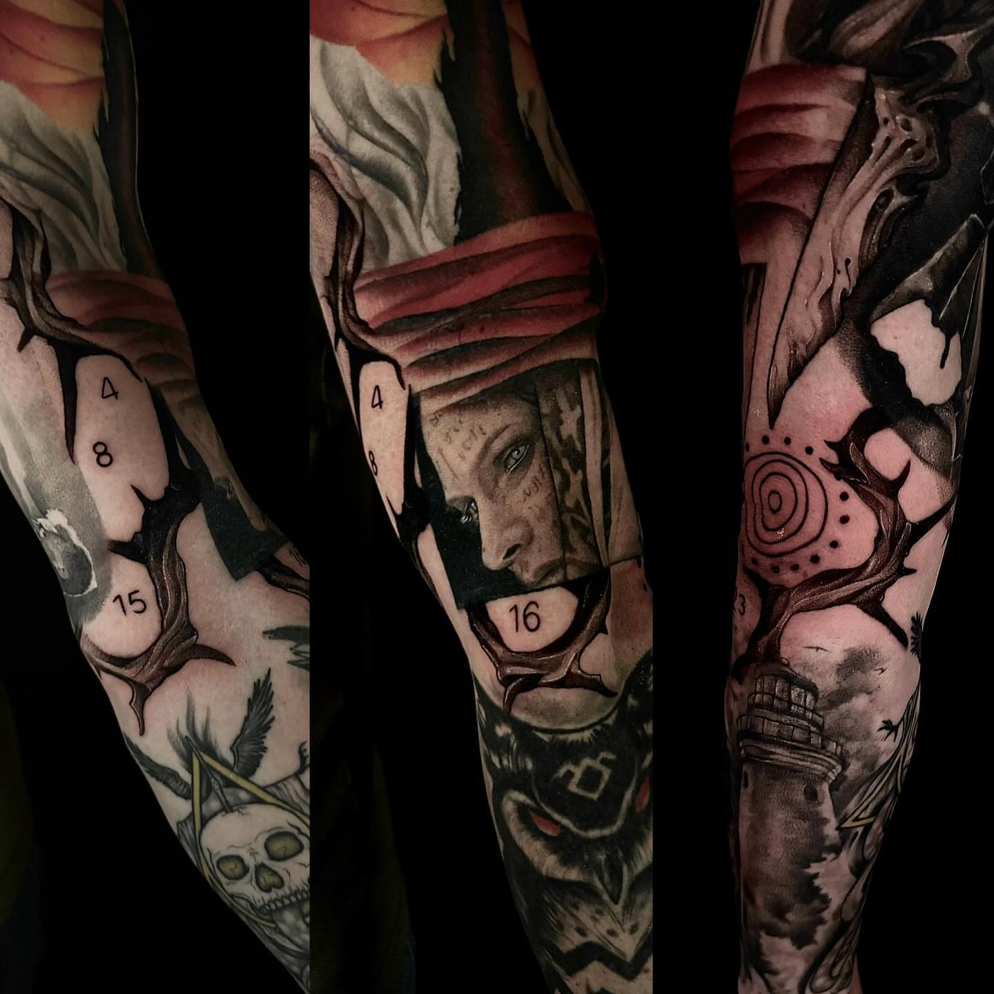 Woman's face American traditional tattoo on the forearm by Mandi Marie, Charlotte, North Carolina