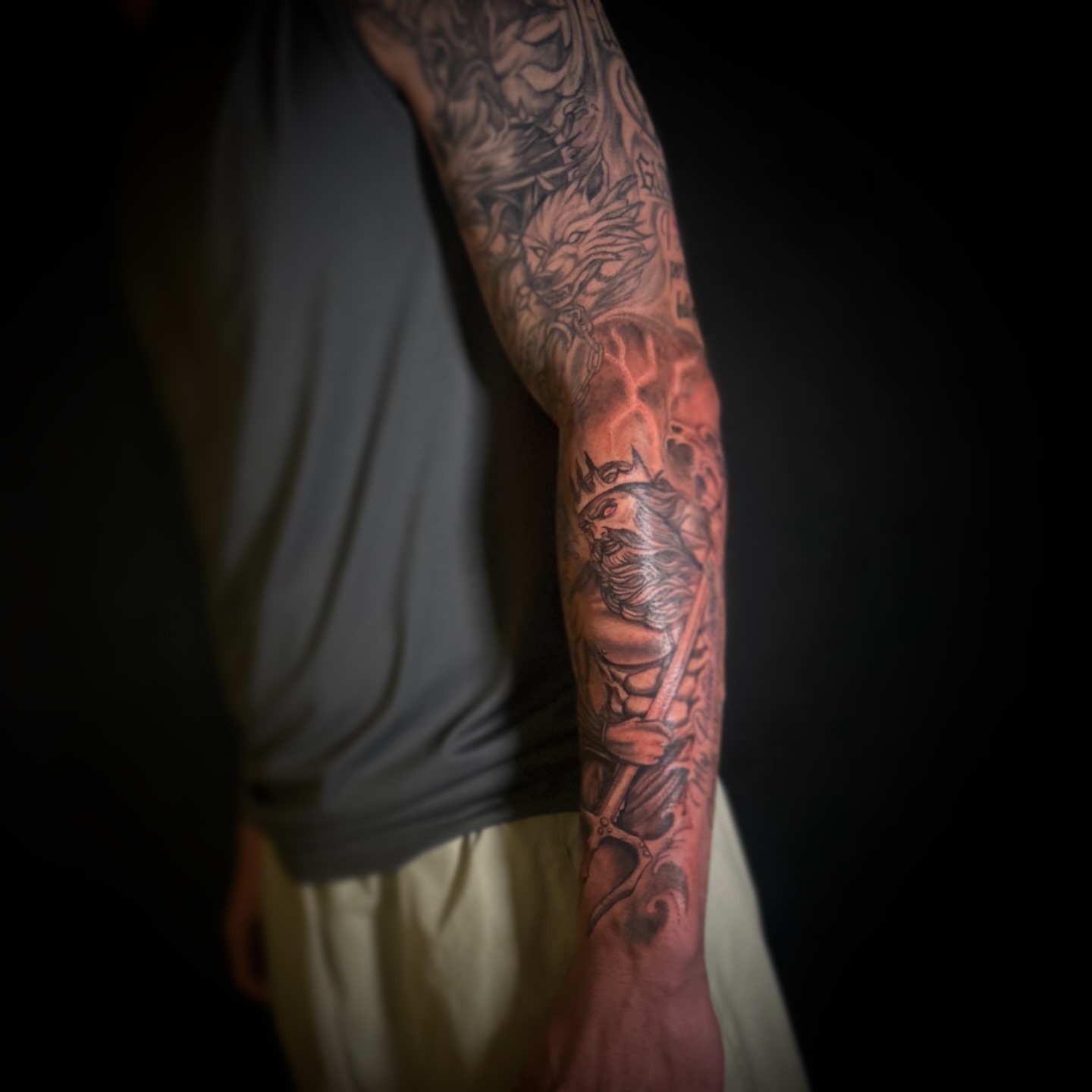 Dragon and knight realism tattoo on the forearm by Haley