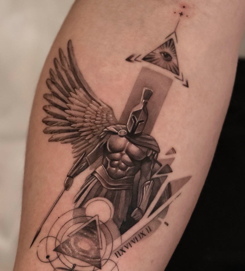 Tattoo by @2hou_tattooist — black_and_grey, geometric