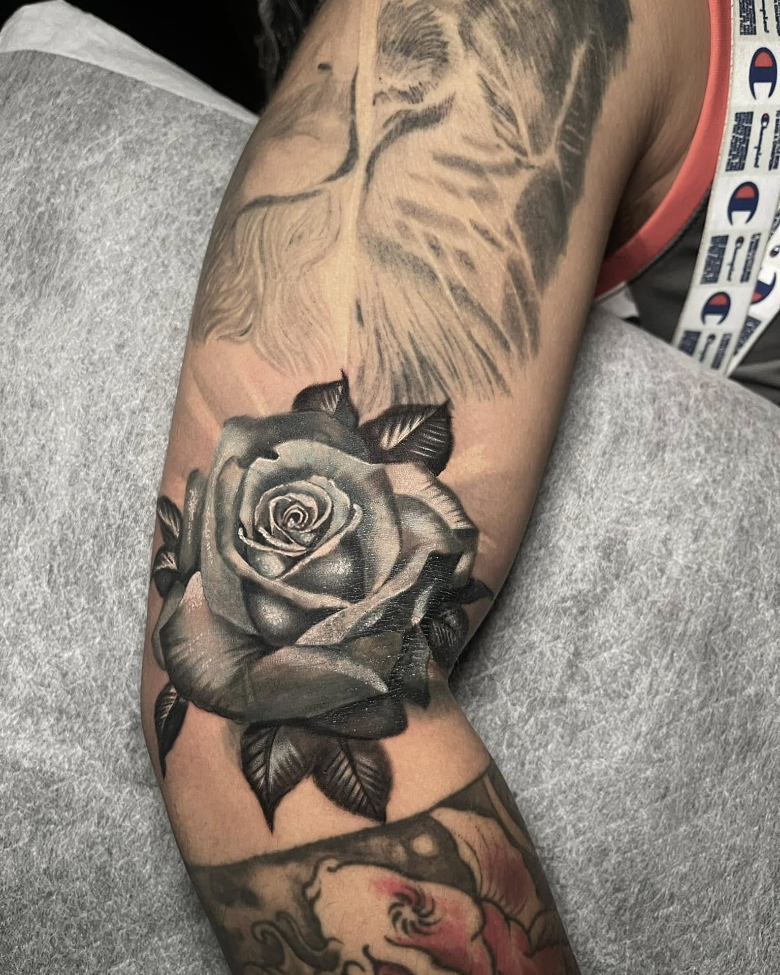 Tattoo by @saintstatts — black_and_grey