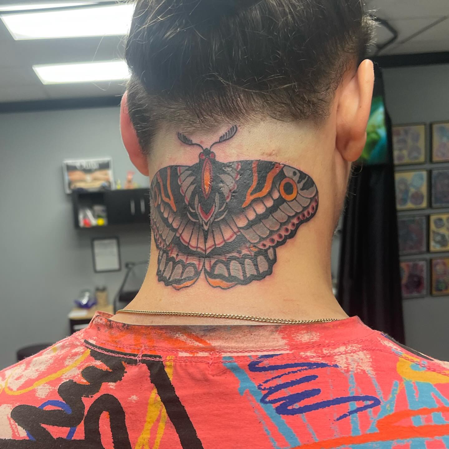 Butterfly realism tattoo on the neck by Jaxson Eugene Brady-Hobart