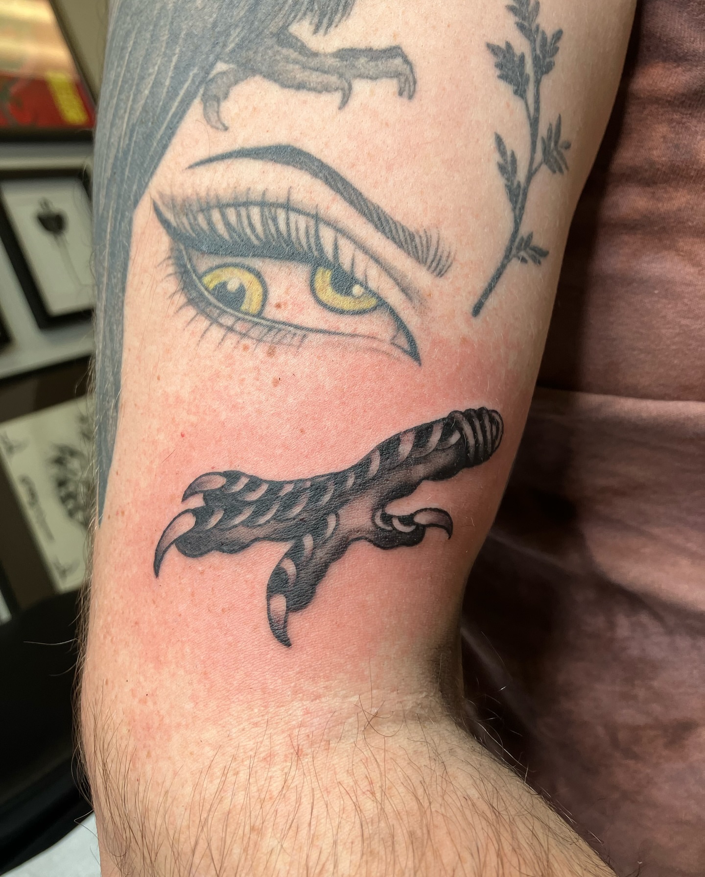 Eyes and claw realism tattoo on the forearm by Hunter McGinnis