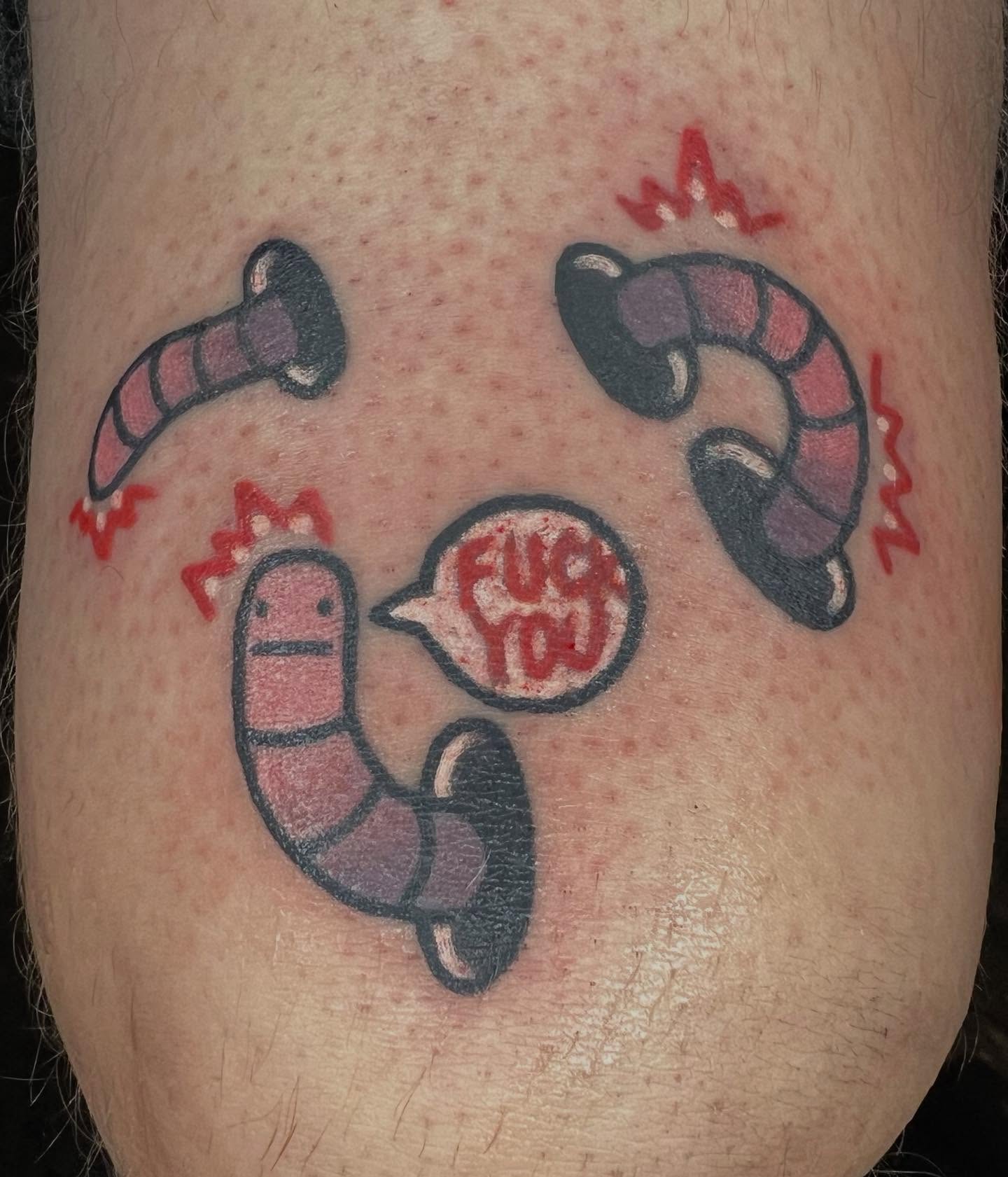 Worms American traditional tattoo on the forearm by Will Eagle