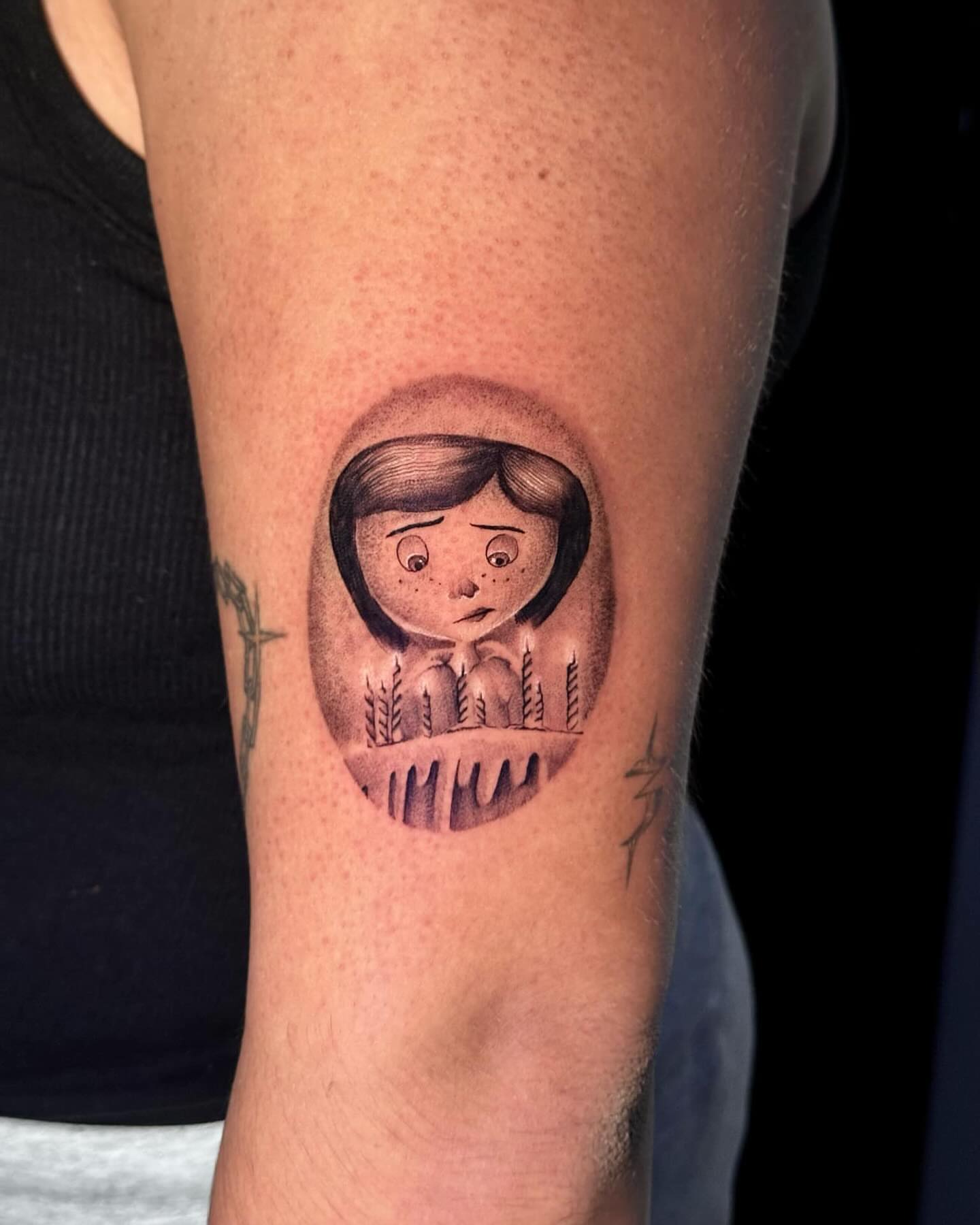 Child with wheat dotwork tattoo on the forearm by Erika Nambo