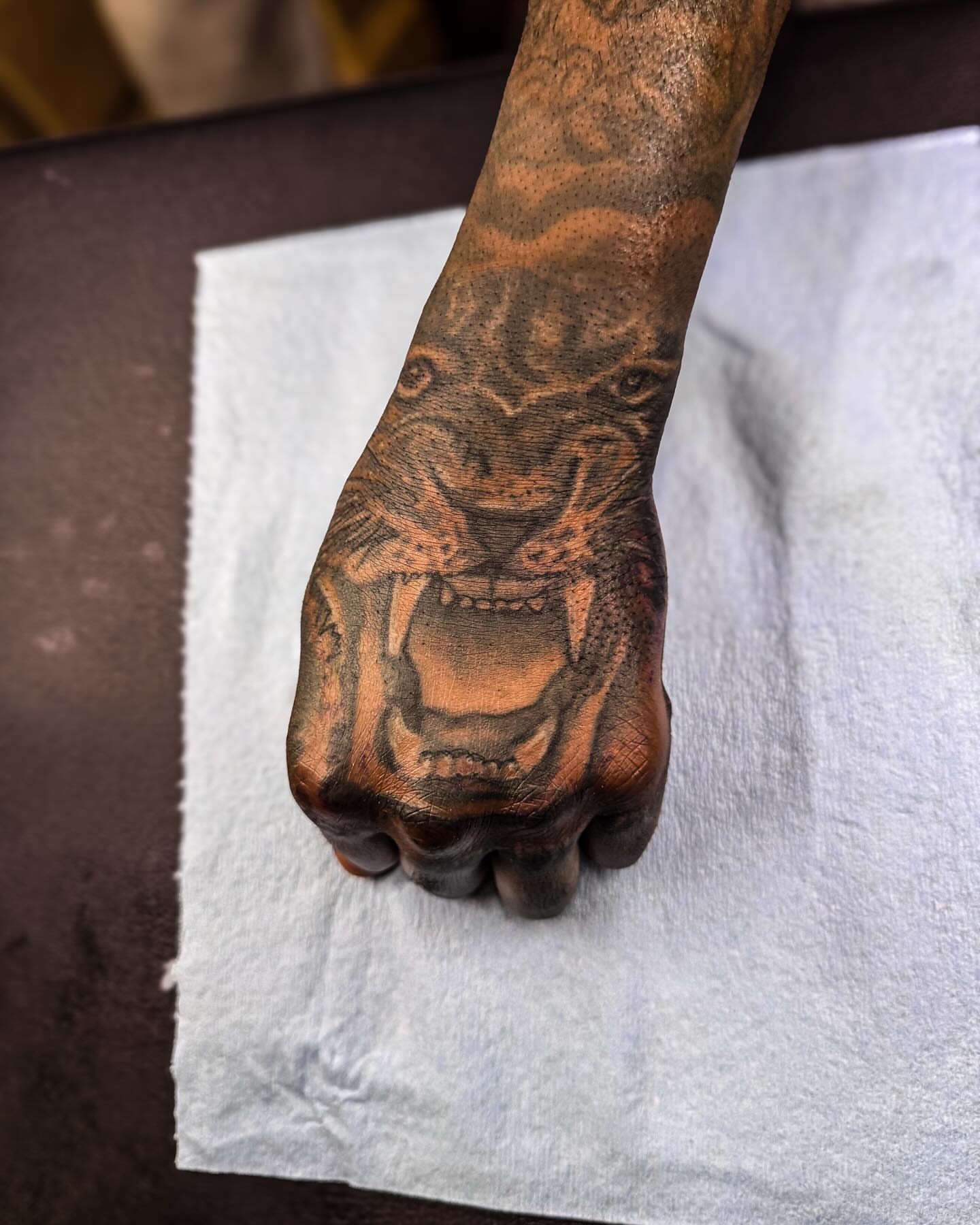 Skull dark realism tattoo on the hand by dallas tattoo artist, Duncanville, Texas