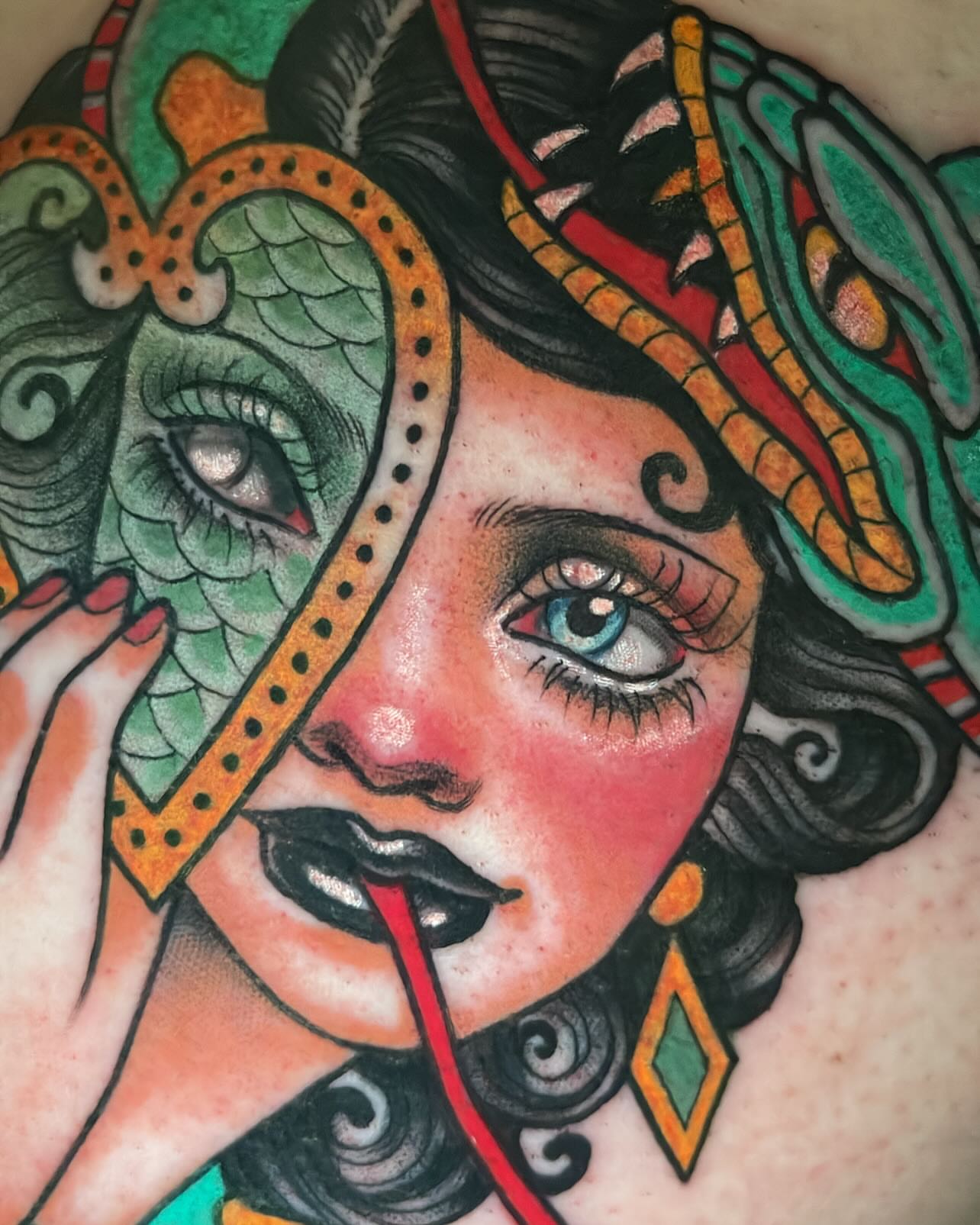 Tattoo by @hollimarieart — american_traditional, dotwork