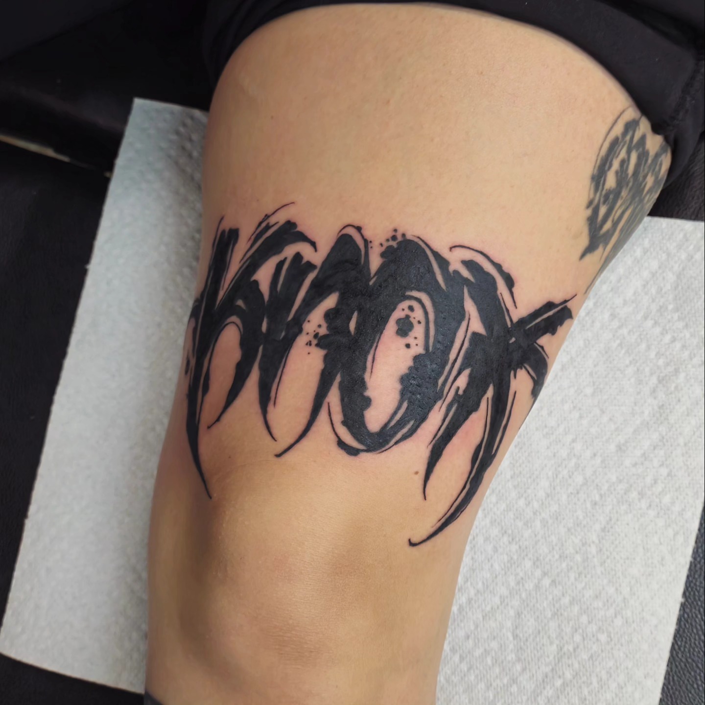 Abstract tribal design tribal tattoo on the thigh by DiazTattoos, Denver, Colorado