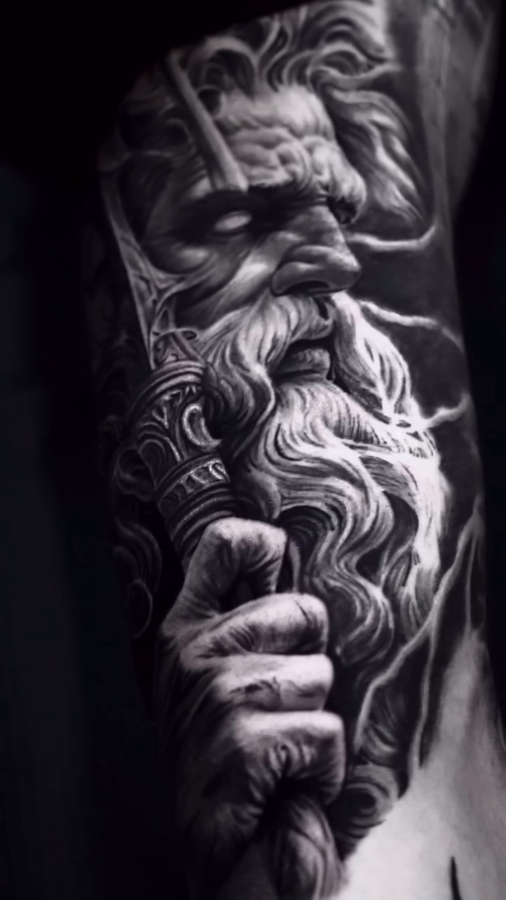 Zeus realism tattoo by Luis Bravo