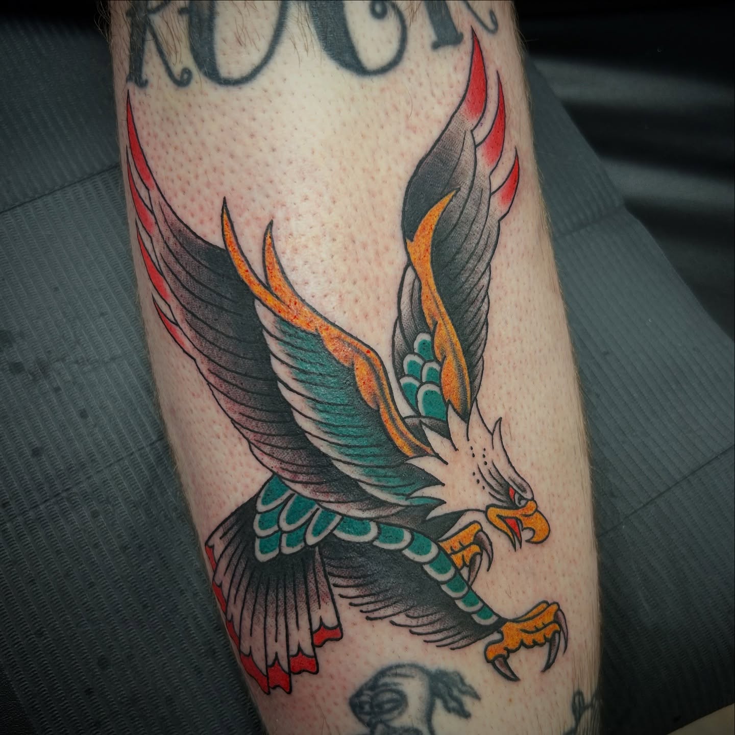Eagle American traditional tattoo on the forearm by Patricia Cunningham