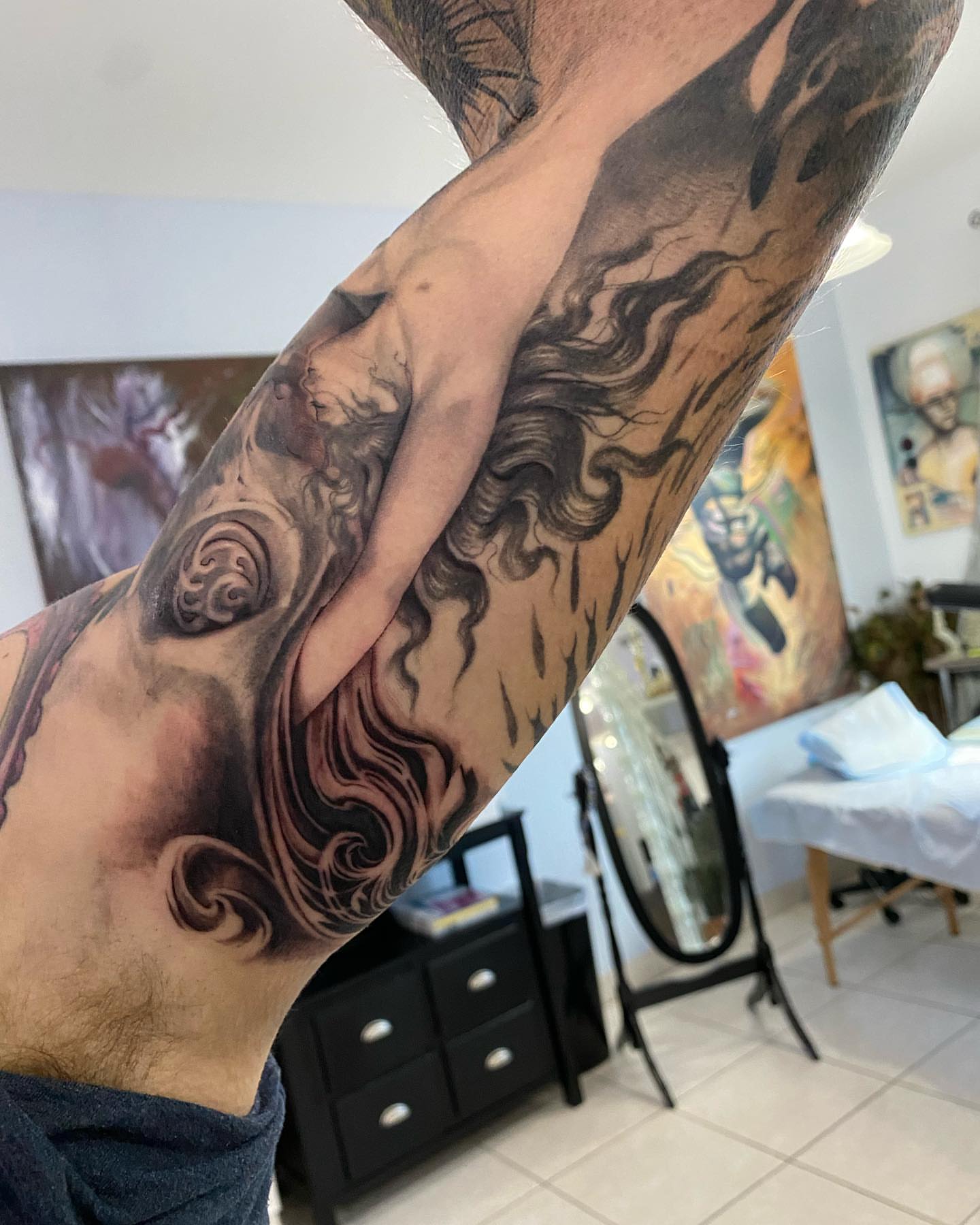 Flames and swirls realism tattoo on the forearm by @doctorze