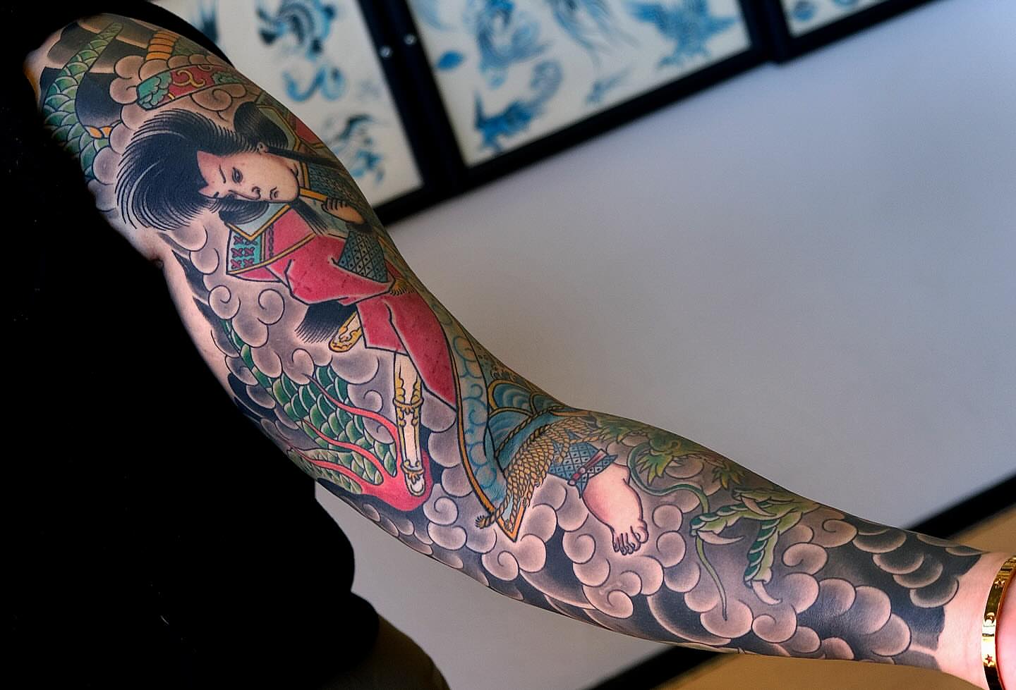 Geisha and dragon japanese irezumi tattoo on the forearm by Erick Lynch, Cambridge, Massachusetts