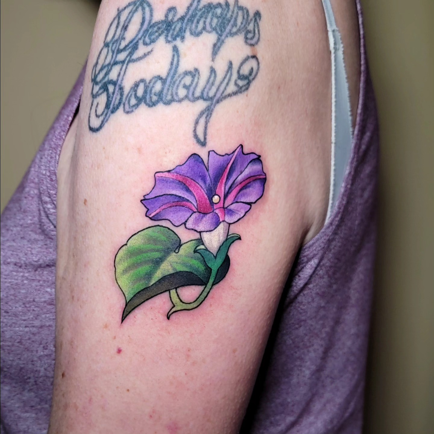 Morning glory new school tattoo on the forearm by Anime and newschool tattoos in Harker