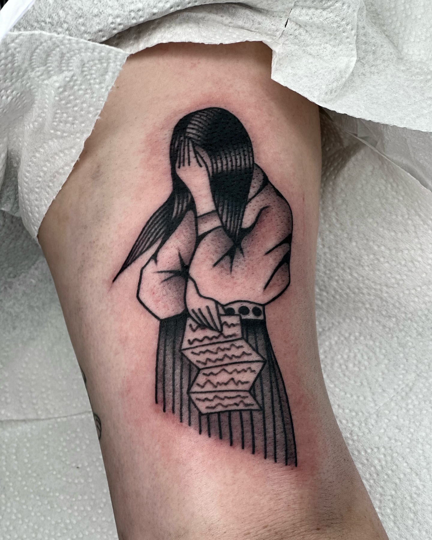 Woman dotwork tattoo on the forearm by Maks