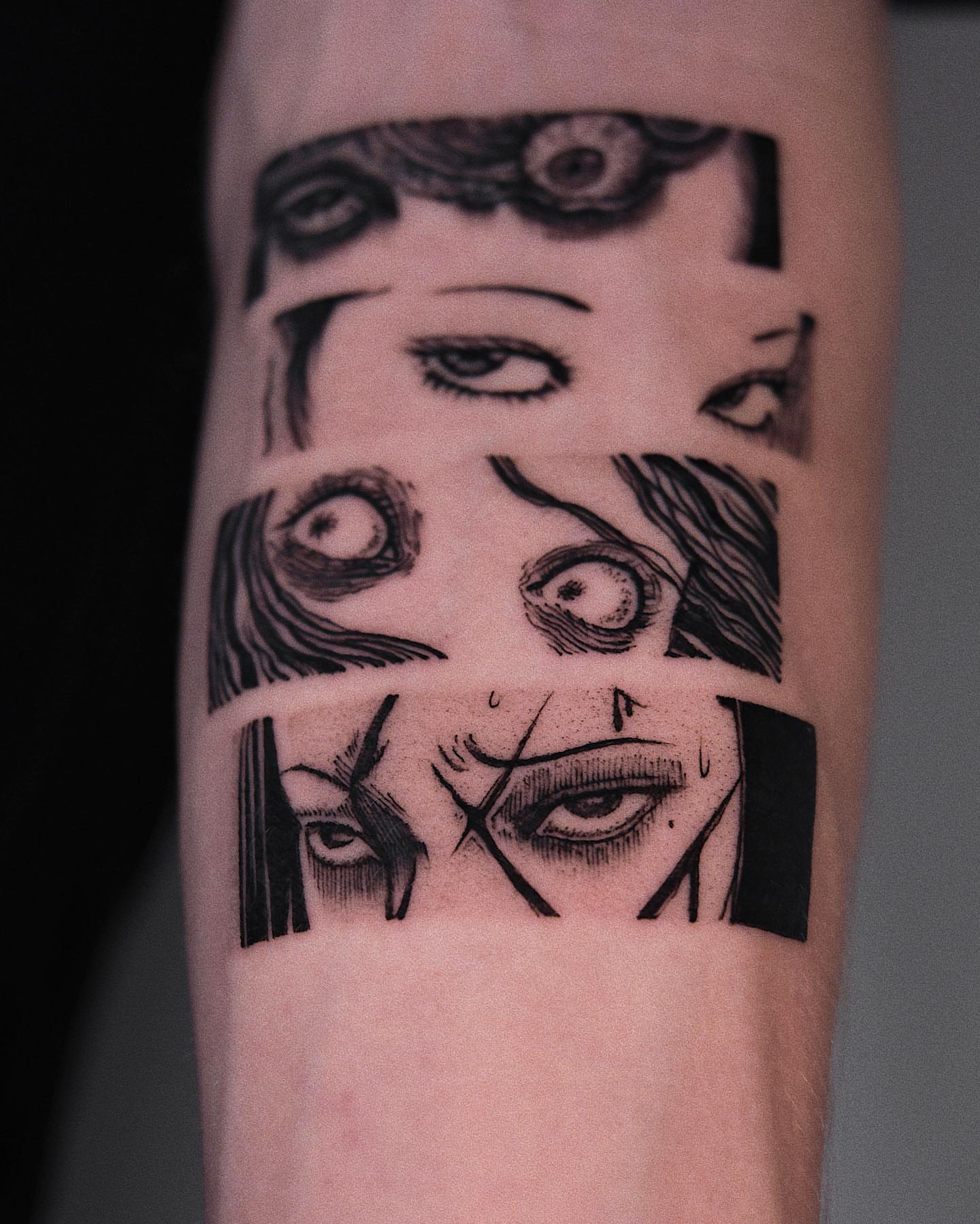 Eyes realism tattoo on the forearm by Anime, Amsterdam, Noord-Holland